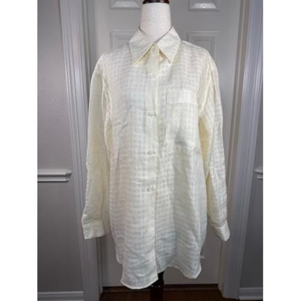 Liz Claiborne Lizsport Irish Linen Button Down Shirt Soft Yellow Womens Medium